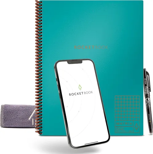 Miniatura 12 de Rocketbook Matrix Smart - Cuaderno de papel cuadriculado reutilizable, conectado digitalmente, cuaderno isométrico, tamaño carta 8.5 x 11, gris