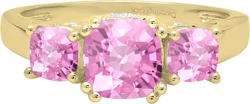 Miniatura 54 de Dazzlingrock Collection Anillo de boda de 3 piedras preciosas creadas en el centro de cojín de 0.04 quilates y diamante blanco natural redondo