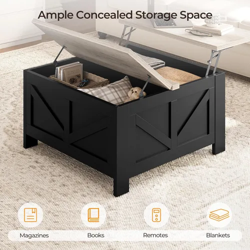Miniatura 5 de Yaheetech - Mesa de centro con superficie superior abatible con almacenamiento, mesa de café cuadrada para sala de estar, mesas centrales de 31.5