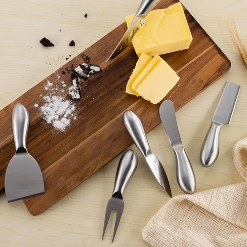 Miniatura 2 de VANRA Juego de 6 cuchillos de queso de acero inoxidable con esparcidor de mantequilla y tenedor para tablas de embutidos y platos de queso