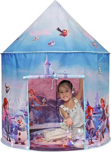Tienda de campaña y luces de castillo de hielo para niños, casa de juegos interior para niños, 41 x 53 pulgadas