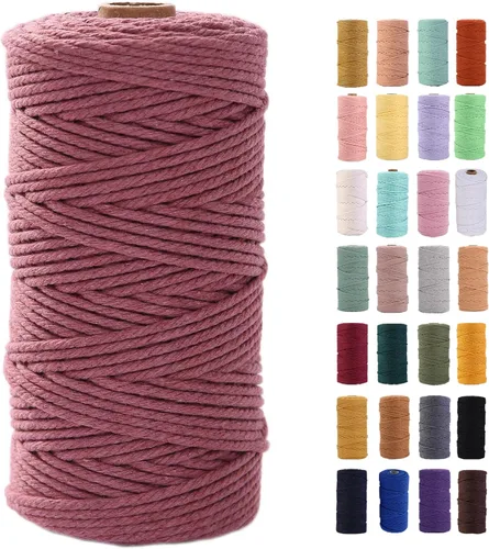 Miniatura 45 de Cordón de macramé gris rosado de 0.118 in x 109 yardas, cuerda de algodón colorido de algodón suave para colgar en la pared, colgar plantas