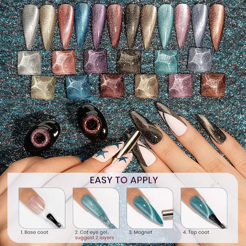 Miniatura 6 de Esmalte de uñas de gel reflectante de ojo de gato, brillante holográfico magnético, gel 9D, juego de esmaltes de gel de ojo de gato, 12