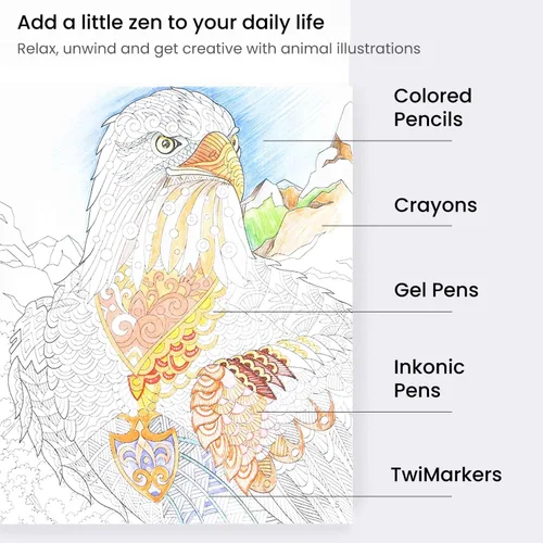 Miniatura 4 de Arteza Libro para colorear para adultos, 6.4 x 6.4 pulgadas, diseños de animales, 72 hojas, papel de 100 libras, páginas desprendibles, contornos