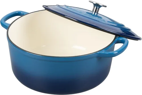 Miniatura 5 de EDGING CASTING Olla holandesa de hierro fundido esmaltado con tapa para cocinar, hornear pan, horno de pan, 5.5 cuartos, azul lago