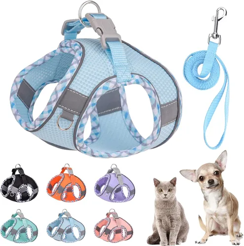 Miniatura 11 de Lindo arnés a cuadros para perros pequeños, de malla suave, arnés y correa para perros pequeños, arnés y correa para perros pequeños, chaleco