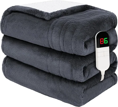 Manta eléctrica premium doble 62"×84" - Manta eléctrica ultra acogedora y suave con 8 niveles de calefacción, manta de pelo sintético de conejo para