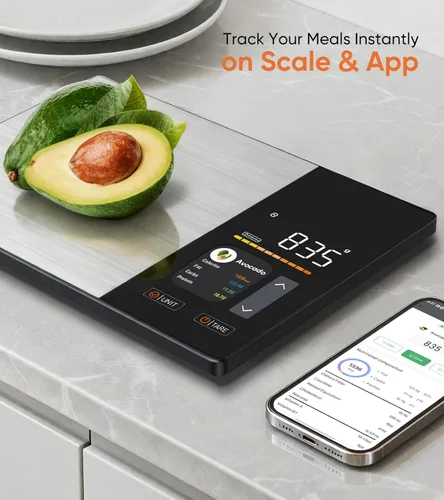 Miniatura 2 de KUAIVO Báscula inteligente de nutrición alimentaria con pantalla TFT, rastrea calorías, grasas, carbohidratos y proteínas, funciona con aplicación