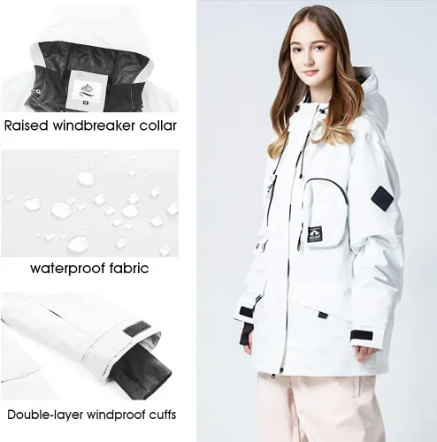 Miniatura 4 de Chaqueta de esquí para mujer, impermeable, chaqueta de nieve para invierno, resistente al viento, chaqueta de snowboard con capucha