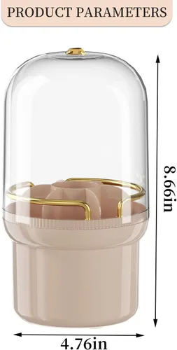 Miniatura 3 de THE LIMIT Caja organizadora de maquillaje giratoria de 360 grados, resistente al polvo, impermeable, 6 compartimentos, soporte para brochas