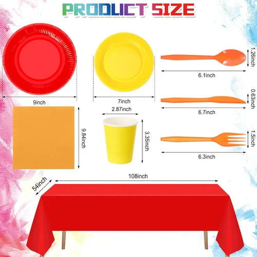 Miniatura 5 de Tegeme 258 piezas de suministros de fiesta arcoíris para 36 invitados, incluyen platos de papel coloridos, tazas, servilletas, tenedores