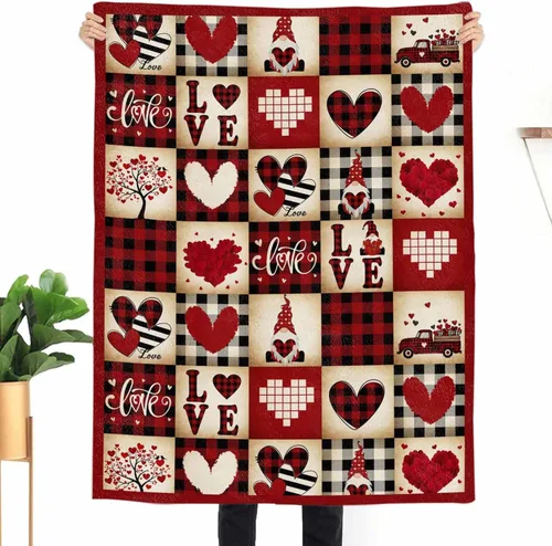 Miniatura 30 de Manta de franela de lana cuadriculada vintage, de San Valentín, romántica de gnomo, de lujo, cómoda, suave, para el Día de la Madre, retro, a Rojo