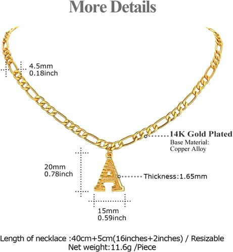 Miniatura 6 de FOCALOOK Collar de bambú chapado en oro de 18 quilates con dije de nombre inicial para mujer, collar grande con dije de letra de bambú