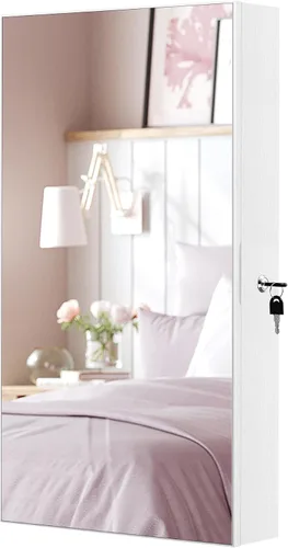 Miniatura 9 de SONGMICS Armario de joyería con espejo con luces LED integradas, organizador de almacenamiento de joyas montado en la pared o en la puerta, 3.8 x