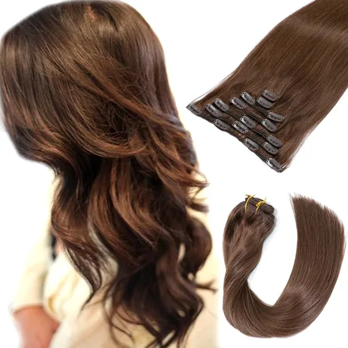 Miniatura 30 de Extensiones de cabello con clip Ubetta de cabello humano real, extensiones de cabello negro azabache con clip, 7 piezas, 70 g, extensiones