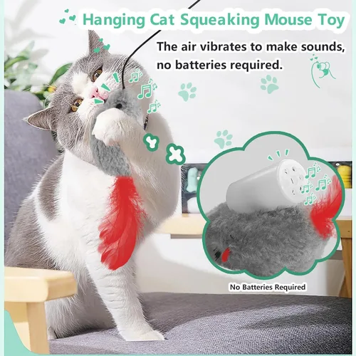 Miniatura 2 de FYNIGO Juguetes para gatos, paquete de 2 juguetes para gatos colgantes en la puerta con sonido chirriante, no requiere baterías, juguetes