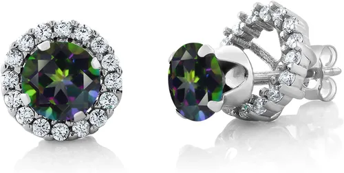 Miniatura 194 de Gem Stone King Aretes redondos de plata de ley 925 de 0.236 in con piedra natal extraíble para mujer
