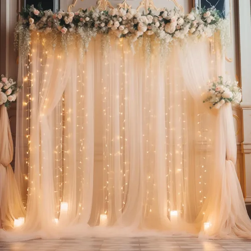 Miniatura 39 de Cortina de telón de fondo de tul negro de 10 x 10 pies con cadena de luces para fiestas, cortinas de fondo de fotos transparentes para bodas