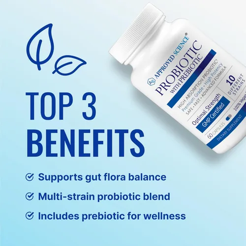Approved Science Probiótico con prebiótico - 10 cepas - 25 mil millones de UFC - 3 botellas - vegano