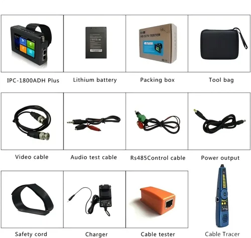 Miniatura 7 de EVERSECU Probador de CCTV 5 en 1 con cable Tracer compatible con cámara IP de hasta 4K y cámara analógica AHD, TVI, CVI y CVBS de 8 mp, monitor