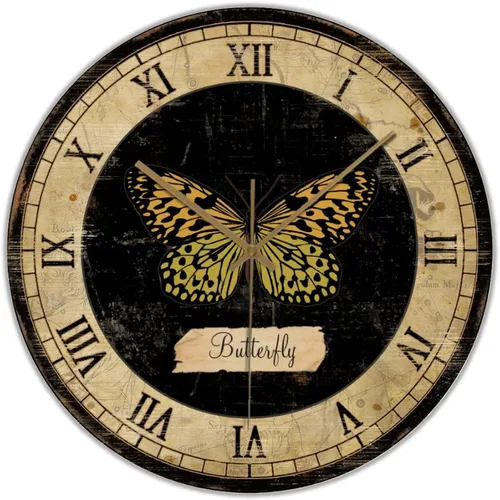 Butterfly Wood Wall Clocks Butterflies Art Numeral Clock Non-Ticking Battery Operated 15 inch Retro Farmhouse Clock Decor for Living Room Bedroom