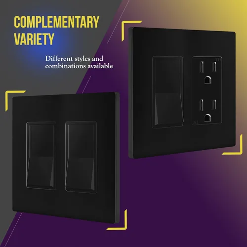Miniatura 5 de ENERLITES Placa de pared decorativa sin tornillos, cubierta de tomacorriente segura para niños, tamaño 2-Gang 4.68" H x 4.73" L, policarbonato Negro