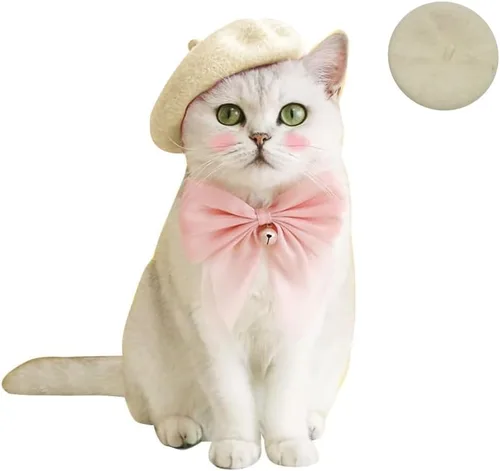 Miniatura 12 de Gorras de boina para perro, gorras para gatos, moda de cuatro estaciones, divertidas, de lana, cómodas (rosa)