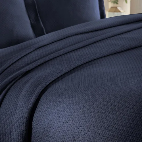 Miniatura 9 de Cubrecama doble Superior Diamond Solitaire de algodón de primera calidad Jacquard Matelassé con fundas de almohada a tono, color aguamarina, Azul