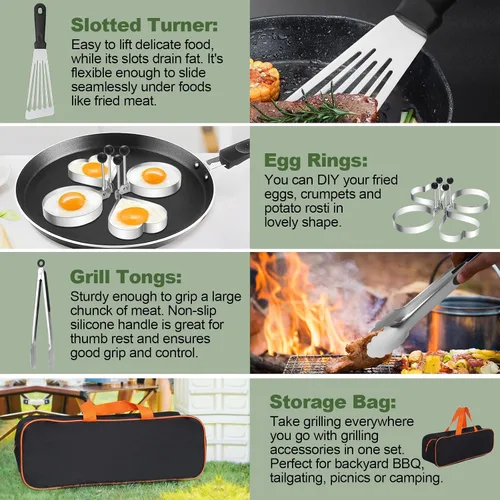 Miniatura 7 de Juego de accesorios para parrilla de 30 piezas, juego de accesorios para parrilla de parte superior plana para Blackstone y Camp Chef, juego
