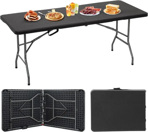Miniatura 8 de BestOffice Mesa de picnic plegable de 4 pies, mesa de plástico para campamento, cerradura de mesa plegable para eventos de fiesta, color marrón