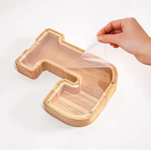 Miniatura 3 de Alcancía de 26 letras del alfabeto inglés A-Z, alcancía de madera transparente de gran capacidad, caja de ahorro de monedas personalizada