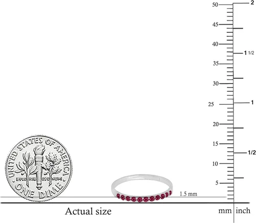Miniatura 8 de 0.20 quilates (ctw) Anillo de boda de aniversario de rubí redondo de oro de 10 quilates para mujer, banda apilable 1/5 CT