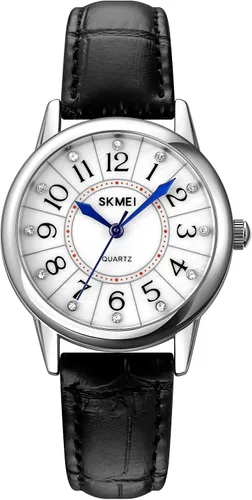 SKMEI Lady Watches for Women Waterproof Leather Band Easy Reader Dress Diamond Analog Quartz Small Face Business Light Wrist Watch Girls Gifts