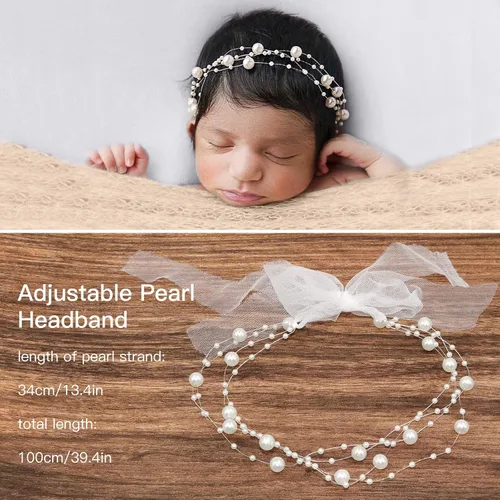 Miniatura 3 de Kit de 2 piezas de accesorios para fotografía de bebé, accesorios de fotografía para recién nacidos, manta de perlas hecha a mano para accesorios
