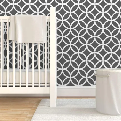Miniatura 6 de Papel tapiz autoadhesivo para despegar y pegar, diseño de diamantes geométricos gris carbón, círculos blancos, papel tapiz extraíble personalizado