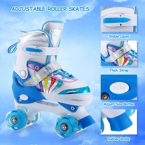 Miniatura 3 de Patines ajustables para niños y niñas, niños pequeños, jóvenes, color rosa, 4 tamaños, ajustables, para niños y niñas, para tallas 11J hasta