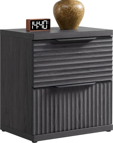 Miniatura 13 de SICOTAS Mesita de noche grande – Mesita de noche de 22 pulgadas de ancho con 2 cajones de almacenamiento, modernas mesitas de noche acanaladas