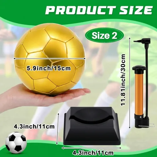 Miniatura 2 de Hiboom Balón de fútbol dorado con autógrafo de fútbol con soporte de exhibición, bomba de aire para trofeos, aniversario, escuela secundaria