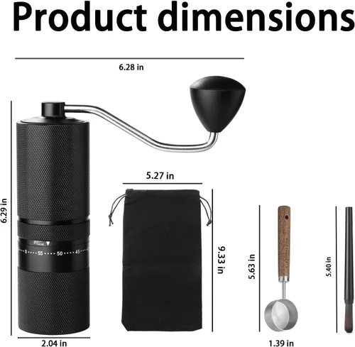 Miniatura 2 de Molinillo de café manual con rebabas de acero inoxidable, molinillo de café de mano, ajuste de molienda ajustable externo para expreso, prensa Negro