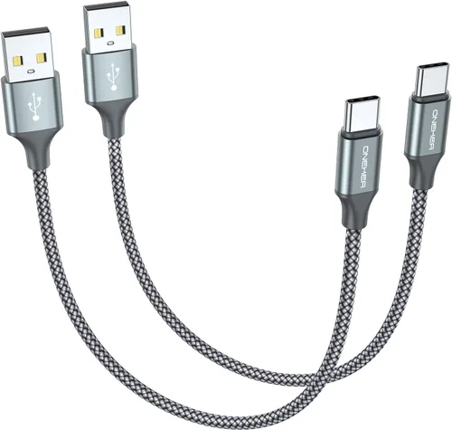 [Paquete de 2, 1 pie] Cable USB tipo C corto, cargador USB-C portátil, cable de carga rápida trenzado de nailon compatible con iPhone 17/16 Pro Max