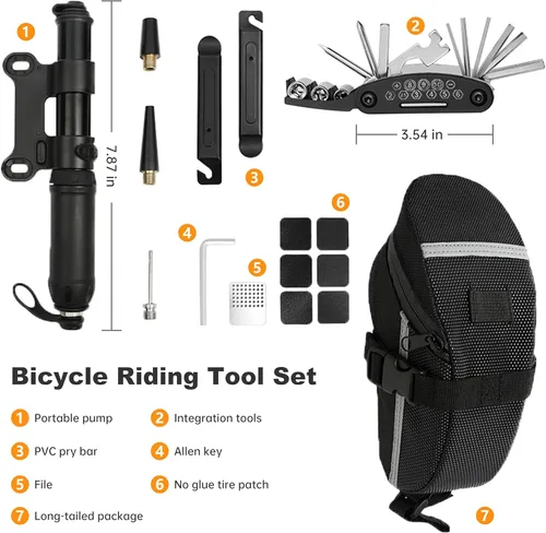 Miniatura 2 de Bolsa de asiento de bicicleta a prueba de agua con kit de herramientas para bicicleta, kit de reparación de bicicletas con bomba de neumáticos