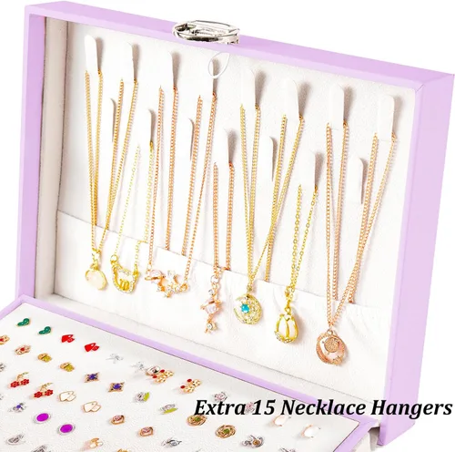 Miniatura 173 de Joyero de pendientes para mujeres y niñas, organizador de aretes de 5 capas, caja organizadora de joyas blanca con candado, collares y aretes