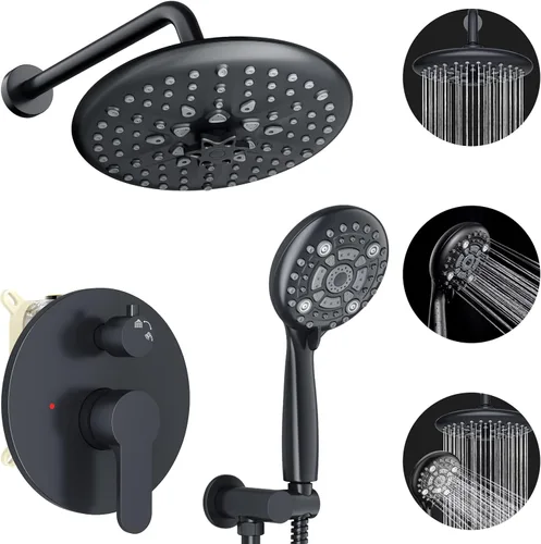 Miniatura 10 de EMBATHER Juego de grifos de ducha – Sistema de ducha de cabezal de lluvia con combo completo de mano de alta presión y kit de ajuste de válvula