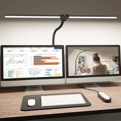 Miniatura 12 de ShineTech Lámpara LED de escritorio para oficina en casa, luz de abrazadera ultra brillante con cuello de cisne flexible, 25 modos de iluminación