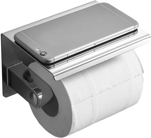 Miniatura 13 de Soporte de papel higiénico de doble rollo con estante, dispensador de pañuelos de acero inoxidable montado en la pared para baño (plateado)