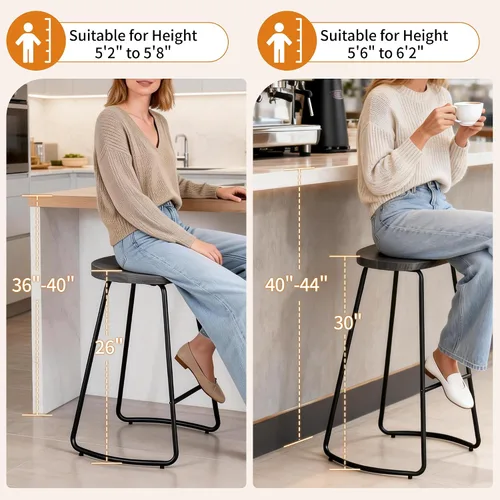 Miniatura 3 de HeuGah Juego de 2 taburetes de bar, taburetes de bar de 26" de altura de mostrador con pata de metal, taburetes de bar rústicos sin respaldo