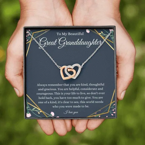 Miniatura 5 de Joyería con tarjeta de mensaje, collar hecho a mano, regalo personalizado, corazones entrelazados, regalo para bisnieta de bisabuelobisabuelo