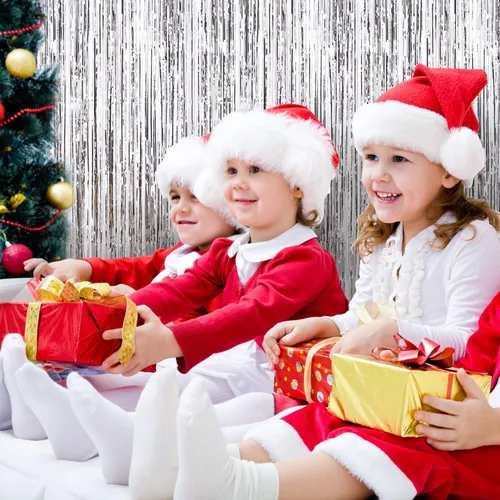 Miniatura 3 de Paquete de 4 cortinas metálicas con flecos para decoración de cumpleaños, bodas, Navidad Plata