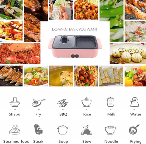 Miniatura 5 de Olla Caliente con Parrilla, Olla Caliente Eléctrica y Sartén, Olla Shabu Shabu con Parrilla, Olla Shabu Shabu Antiadherente de Interior 2 en 1
