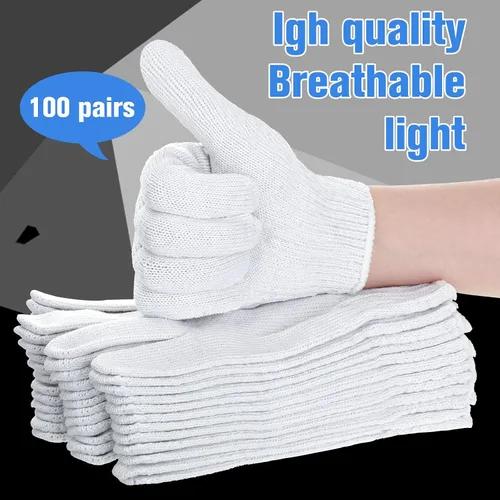 Miniatura 2 de Sintuff 100 Pares de Guantes Forros de Algodón para Barbacoa de Punto de Cuerda de Poliéster Guantes de Seguridad para Cocinar, Asar a la Parrilla